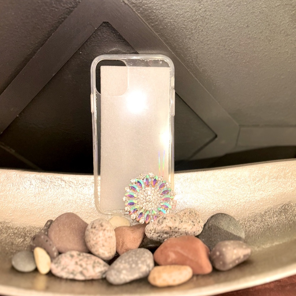 iPhone 11 clear phone case with Iridescent rhinestones appliqués